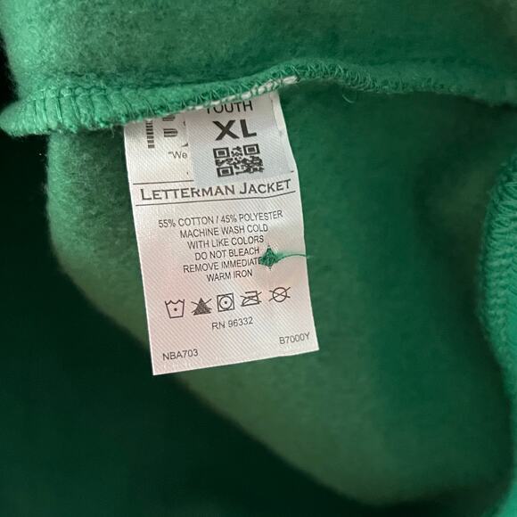 BAW Youth XL Green White Varsity Letterman Jacket Sweatshirt Blank Preppy - Picture 3 of 6